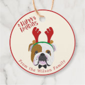 Happy Holidays - Niedlicher englischer Bulldog Wei Geschenkanhänger (Rückseite)
