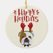 Happy Holidays - Niedlicher englischer Bulldog Wei Keramik Ornament (Hinten)