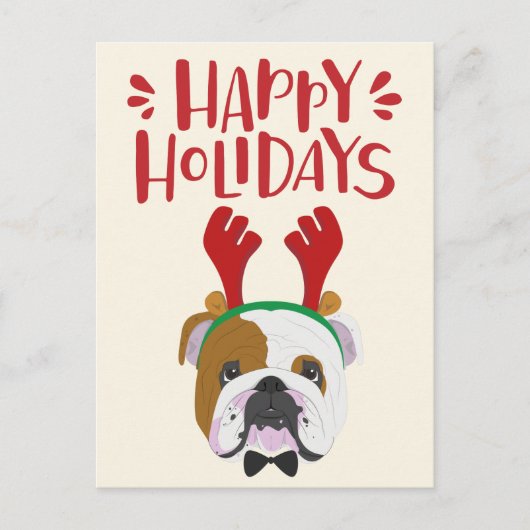 Happy Holidays - Niedlicher englischer Bulldog Wei Postkarte (Vorderseite)