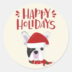 Happy Holidays - Niedlicher französischer Bulldog Runder Aufkleber
