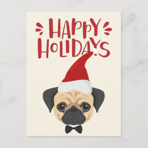 Happy Holidays - Niedlicher Mops Weihnachten Postkarte