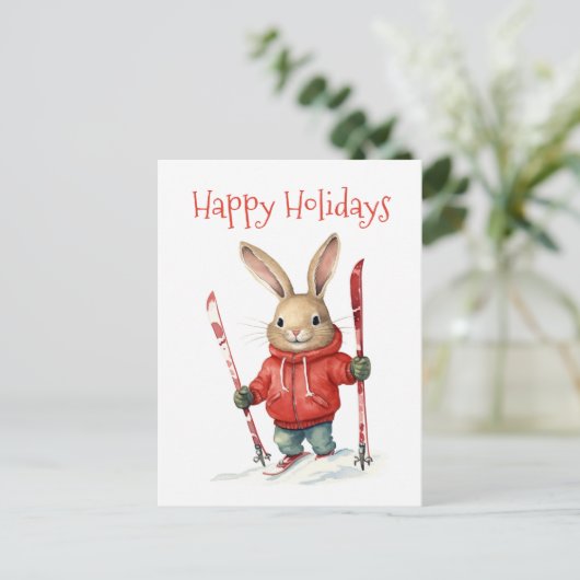 Happy Holidays - Niedliches Weihnachtsfest mit Ski Postkarte (Stehend Vorderseite)