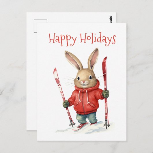 Happy Holidays - Niedliches Weihnachtsfest mit Ski Postkarte (Vorne/Hinten)