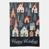 Happy Holidays Nordic Christmas Village Pattern Geschirrtuch (Vertikal)