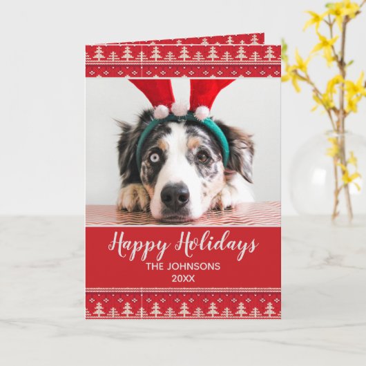 Happy Holidays Nordic Pattern Foto Gruß Karte (Gelbe Blume)