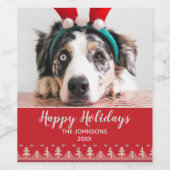 Happy Holidays Nordic Pattern Foto Weinetikett (Einzelnes Label)