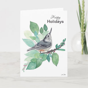 Happy Holidays Nuthatch Bird Card Karte