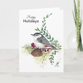 Happy Holidays Nuthatch Bird Card Karte