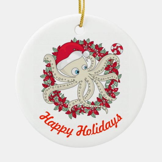 Happy Holidays Octopus Keramik Ornament (Vorne)