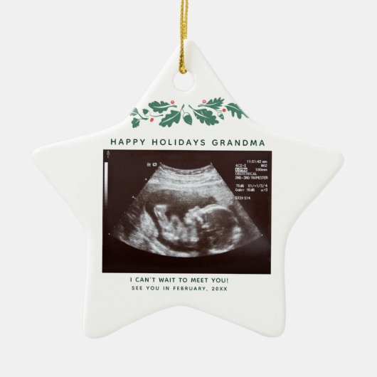 Happy Holidays Oma Pregnancy Ankündigung Keramik Ornament (Vorne)