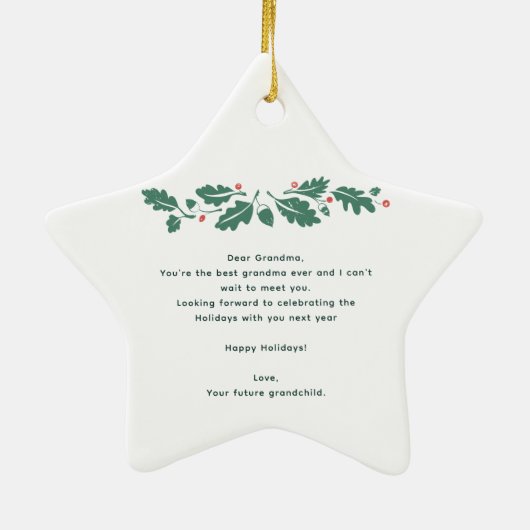 Happy Holidays Oma Pregnancy Ankündigung Keramik Ornament (Hinten)