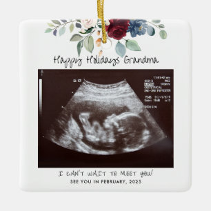 Happy Holidays Oma Pregnancy Sonogram Floral Keramikornament