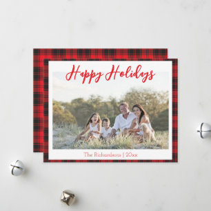 Happy Holidays One Foto Red and Black Tartan Holi Feiertagskarte