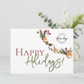 Happy Holidays Orange Kranz-Blätter für das Logo Dankeskarte (Stehend Vorderseite)