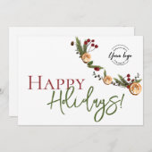 Happy Holidays Orange Kranz-Blätter für das Logo Dankeskarte (Vorne/Hinten)