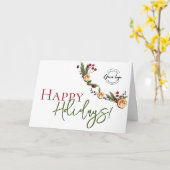 Happy Holidays Oranges wreath leaves Custom Logo  Karte (Gelbe Blume)