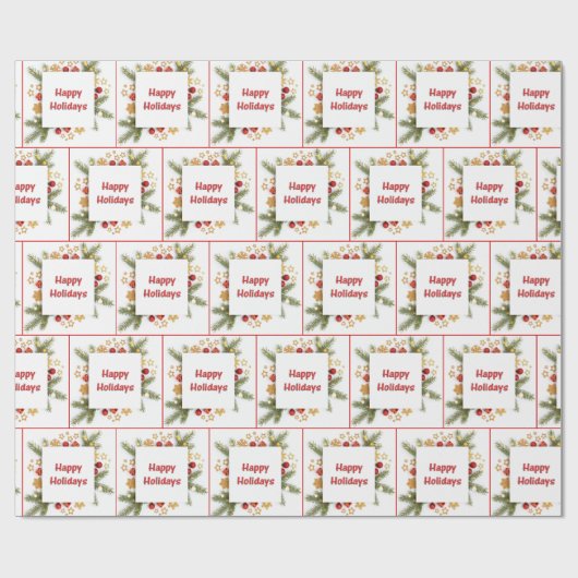Happy Holidays Ornamente Geschenkpapier (Flach)