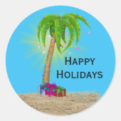 Happy Holidays Palm Tree in Sand Runder Aufkleber (Vorderseite)