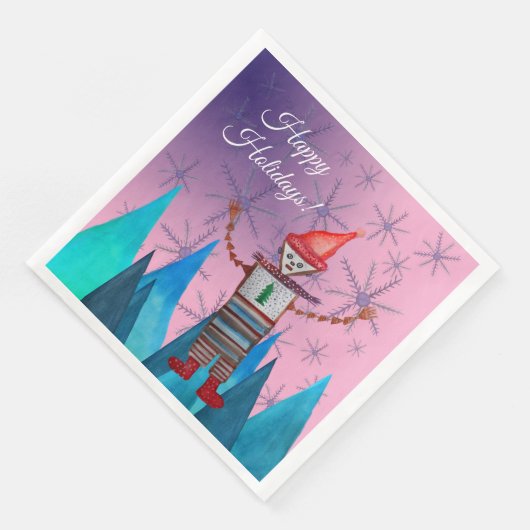 Happy Holidays Paper Napkin Serviette (Ecke)