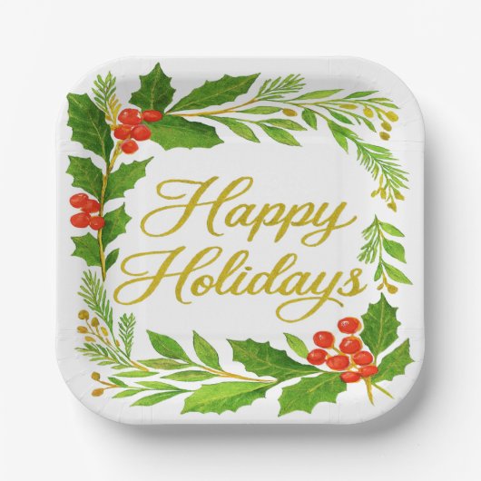 'Happy Holidays' Paper Plate Pappteller (Vorderseite)