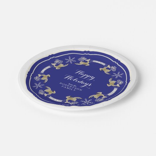 Happy Holidays Party Lassen Sie es schneegehen Ren Pappteller (Schrägansicht)