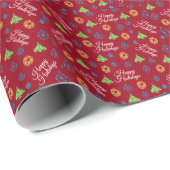 Happy Holidays Pattern Red Christmas Geschenkpapier (Rolleneckpunkt)