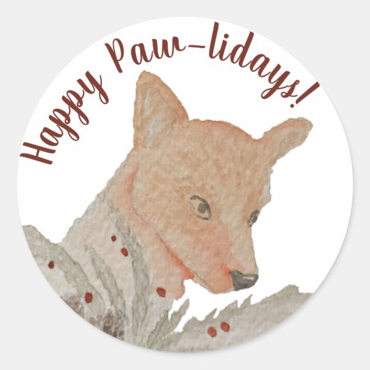 Happy Holidays Pawlidays Woodland Fox Runder Aufkleber (Vorderseite)