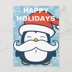 Happy Holidays Penguin Mustache Trend Feiertagspostkarte