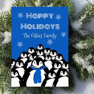 Happy Holidays Penguin Personalisiert Blue Feiertagskarte