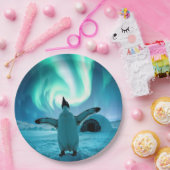 Happy Holidays Penguin Under Northern Lights Pappteller (Party)