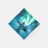 Happy Holidays Penguin Under Northern Lights Serviette (Ecke)