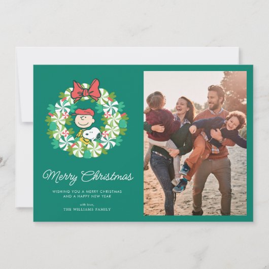Happy Holidays | Peppermint Candy Wreath Feiertagskarte (Vorderseite)