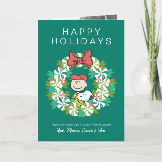 Happy Holidays | Peppermint Candy Wreath Feiertagskarte (Vorderseite)