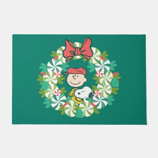 Happy Holidays | Peppermint Candy Wreath Fußmatte (Vorderseite)