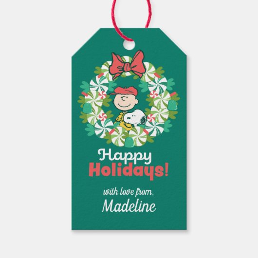 Happy Holidays | Peppermint Candy Wreath Geschenkanhänger (Vorderseite)