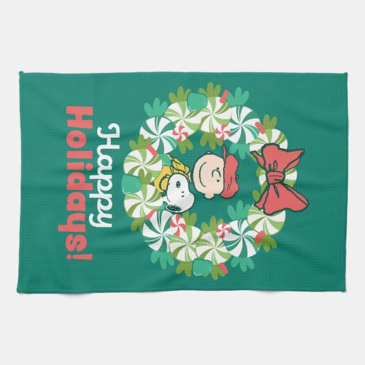 Happy Holidays | Peppermint Candy Wreath Geschirrtuch (Horizontal)