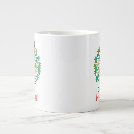 Happy Holidays | Peppermint Candy Wreath Jumbo-Tasse (Vorderseite)