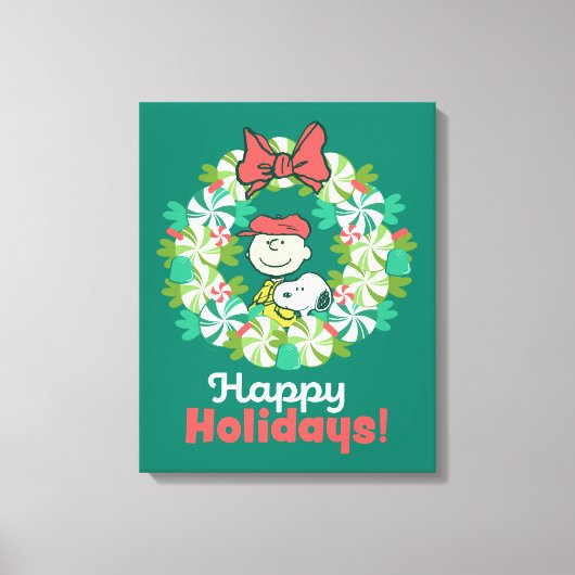 Happy Holidays | Peppermint Candy Wreath Leinwanddruck (Vorderseite)