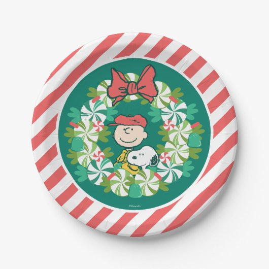Happy Holidays | Peppermint Candy Wreath Pappteller (Vorderseite)