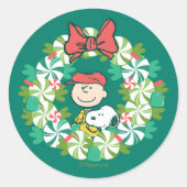 Happy Holidays | Peppermint Candy Wreath Runder Aufkleber (Vorderseite)