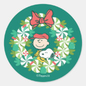 Happy Holidays | Peppermint Candy Wreath Runder Aufkleber (Vorderseite)