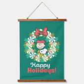 Happy Holidays | Peppermint Candy Wreath Wandteppich Mit Holzrahmen (Vorderseite)