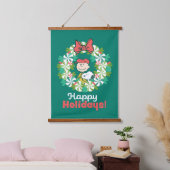 Happy Holidays | Peppermint Candy Wreath Wandteppich Mit Holzrahmen (Schlafzimmer)