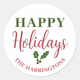 Happy Holidays Personalisieren Familienname Runder Aufkleber