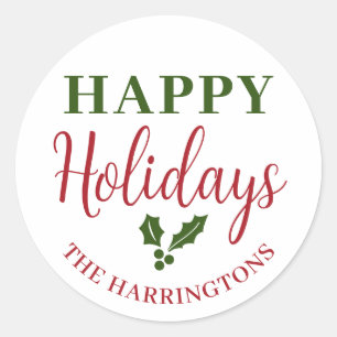 Happy Holidays Personalisieren Familienname Runder Aufkleber