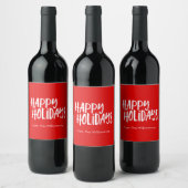 Happy Holidays Personalisiert Bold Red Christmas Weinetikett (Flaschen)