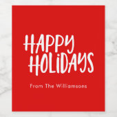 Happy Holidays Personalisiert Bold Red Christmas Weinetikett (Einzelnes Label)