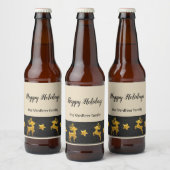 Happy Holidays Personalisiert Gold Rentier Bierflaschenetikett (Flaschen)