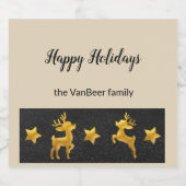 Happy Holidays Personalisiert Gold Rentier Bierflaschenetikett (Einzelnes Label)