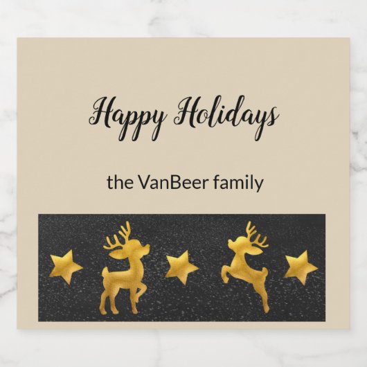Happy Holidays Personalisiert Gold Rentier Bierflaschenetikett (Einzelnes Label)